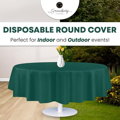 Grandipity Plastic Table Cloth Disposable 12 Pack 84" Round Dark Green | Plastic table covers, durable disposable tablecloths, fade and tear-resistent table cover for party, event - color: Dark Green, size: 84in. Round