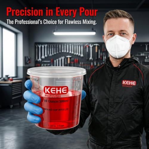 100-pack Paint Mixing Cups by KEHE REFINISH,10 oz (300ml),Disposable or Reusable Plastic Measuring Cups with Lids for Liquids, Paints, Resin, Epoxy, Art,Ratios 1:1,2:1, 3:1, 4:1,5:1,6:1,8:1 - size: 10oz-100Kit