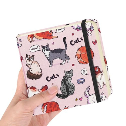 5x5 Pocket Sketch Book,80gsm Hardcover Art Sketchbook for Drawing Journal | Cloth Cover,80gsm Blank Paper,96Sheets,Lay-Flat,Portable Travel Creation Paint Diary Memo Planner,Dry MediaPink Cat - color: Cloth Cover-4.8x4.8in-Pink Cat