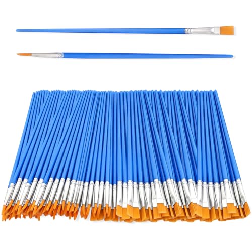 100 Pcs Acrylic Paint Brush Set Nylon Hair Round Flat Tip Paint Brushes Bulk for Classroom Crafts Oil Watercolor Painting Artist Professional Kits