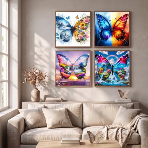 4 Pack 5D Butterfly Diamond Art kits for Adults Beginners 11.8x11.8 Inch - color: KM1181+KM1182+KM1183+KM1184-1