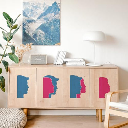 FINGERINSPIRE 2 Pcs Man and Woman Faces Painting Stencil 8.3x11.7inch Reusable Boy Girl Pattern Drawing Template DIY Human Silhouette Deoration Stencil for Painting on Wood Wall Fabric Furniture - color: Man and Woman Faces