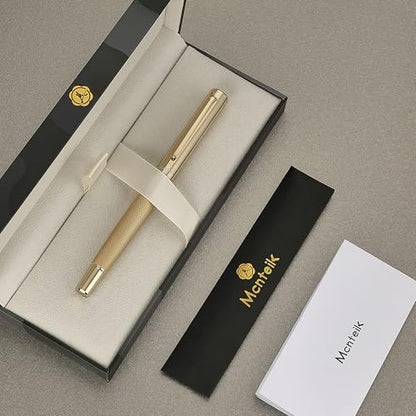 MCNTEIK Gold Rollerball Pen, Stunning Luxury Pen with Mesh Texture Design and 24K Gold Finish, Fancy Gift Set for Men & Women, Business Signature, Executive, Office, Nice Fancy Designer Pens - color: Gold