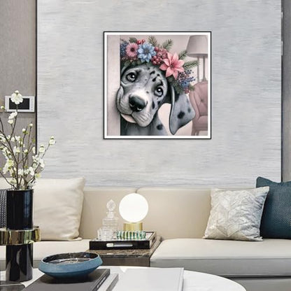 Anuver Diamond Painting Kits for Adults Dog, Round Diamond Art Kits for Beginners, 5D DIY Full Drill Crystal Gem Painting Kits for Home Wall Decor 12x12Inch, Animal