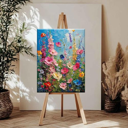 Ausanrl Wild Flowers Framed Paint by Numbers Wooden Easel 12x16inch - color: Wild Flowers