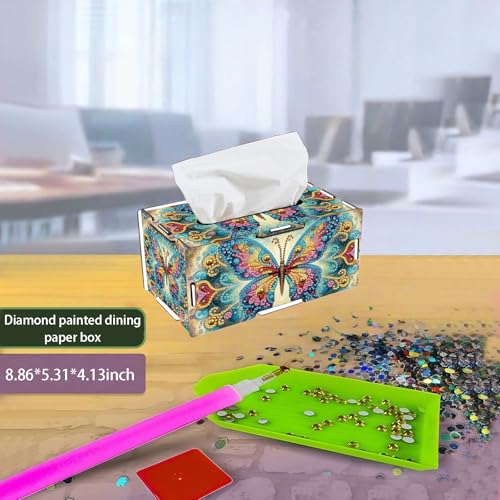 LSQFS DIY Diamond Art Wooden Tissue Box Kit,Butterfly,Perfect Handmade Gift - color: Butterfly 1