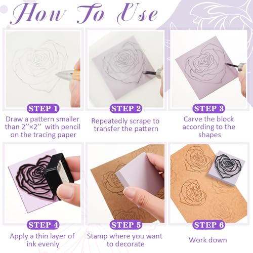 Frienda 24 Pcs 2" x 2" Rubber Carving Blocks Linoleum Blocks for Printmaking, Stamp Making, DIY Crafting, Scrapbook, Painting, Soft and Easy to Carve (Light Purple) - color: Light Purple