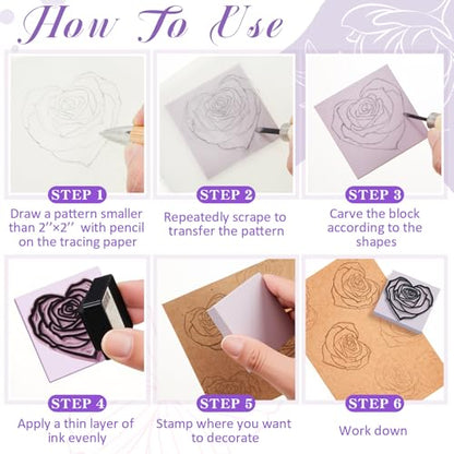 Frienda 24 Pcs 2" x 2" Rubber Carving Blocks Linoleum Blocks for Printmaking, Stamp Making, DIY Crafting, Scrapbook, Painting, Soft and Easy to Carve (Light Purple) - color: Light Purple