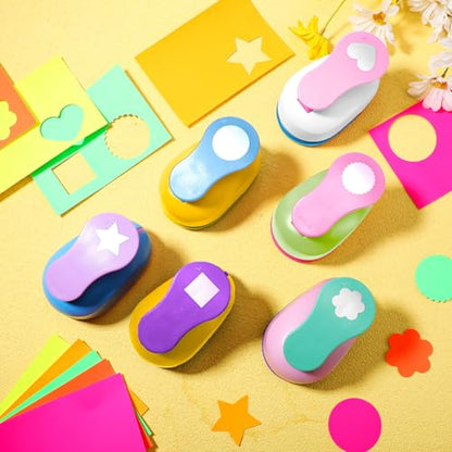 CHENGU Hole Punches 6 Shapes with Cardstock for Kids,Multiple Styles,2 Inch | Paper Punchers Ideal for Scrapbooking Card Making, Star Heart Circle Flower Shapes, Safe Design, Classroom Craft Supplies - size: 2 Inch, style: Multiple styles