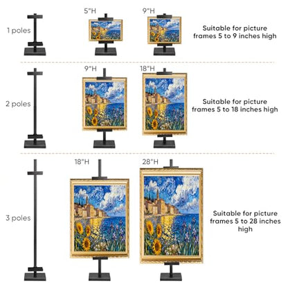 30'' Adjustable Tabletop Easel Stand with Rechargeable 13RGB Poster Light | Picture Frame Light, Picture Easels for Display,Black Metal Picture Frame Holder Stand for Artwork, Photo,Sign. - color: Black