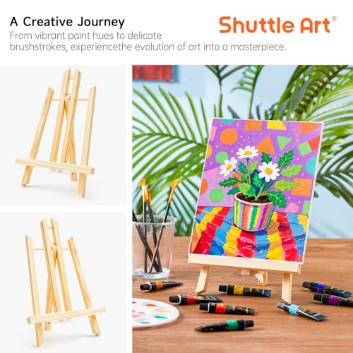 Shuttle Art 87 Pack Acrylic Painting Kit, Paint Kit with 3 Packs 15-Color Acrylic Paint, 3 Wooden Easels, Canvas, Brushes & Palettes, Art Painting Supplies for Adults, Kids & Beginners - size: 87 Pack
