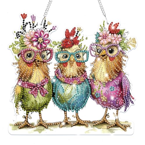 Bowetile Hanging Diamond Art Chicken Kits for Adults, 5D Special Shape Diamond Painting Chicken Kits, Animal Diamond Gem Art Suncatchers Painting Pendant Ornament for Home Garden Wall Decor - color: Chicken-03