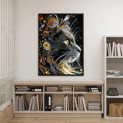 Black Cat Diamond Art Kits for Adults, 5D Diamond Painting 12X16 Inch - color: cat 04
