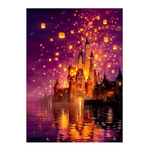 CraftBliss Paint by Numbers for Adults, Magical Sky Lantern Castle, DIY Acrylic Oil Painting Kit on Canvas, Fantasy Landscape Wall Art for Beginners, Home Decor Gift for Art Lovers, 12x16 inch