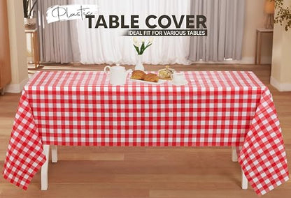 Utopia Kitchen Plastic Table Cloth Disposable (12 Pack - 54x108 Inch) Red Checkered Rectangle Tablecloth Waterproof Stain Resistant Party Table Cover - color: Red Check, size: 54X108 Inch - 12PC