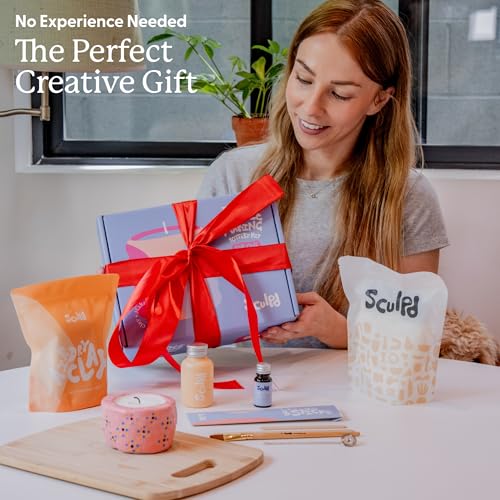 Sculpd Candle Making Kit, Air Dry Clay, 2 Candles, Peony Rose Fragrance | Includes acrylic paint set, non-toxic eco soy wax, candle glaze, tools & guide, for adults - color: Peony Rose, size: 2 Candles