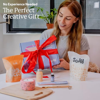 Sculpd Candle Making & Pottery Kit - Complete Art Set: Includes Air Dry Clay, Soy Wax, Fragrance & Tools - DIY Arts & Crafts Gift for Adults, Teens, Men & Women Crafting Supplies (Orange Ginger) | Complete art set with soy wax, fragrance & tools, Fun DIY