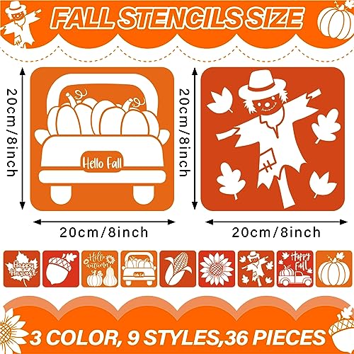 36pcs Fall Thanksgiving Drawing Stencils for Kids 8 Inch Pumpkins Sidewalk Chalk Stencils Painting Large Washable Reusable Autumn Themed Primary Shape Template for Thanksgiving Kids Toddlers Preschool - style: Fall
