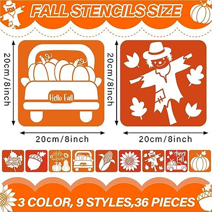 36pcs Fall Thanksgiving Drawing Stencils for Kids 8 Inch Pumpkins Sidewalk Chalk Stencils Painting Large Washable Reusable Autumn Themed Primary Shape Template for Thanksgiving Kids Toddlers Preschool - style: Fall