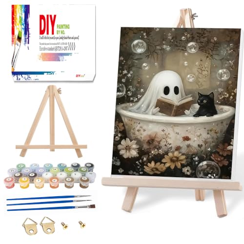 Ausanrl Halloween Paint by Numbers with Frame Wooden Easel - Paint by Number Adult, Halloween Frame Paint by Numbers,Gifts and Home Wall Decor 12x16inch - color: Halloween