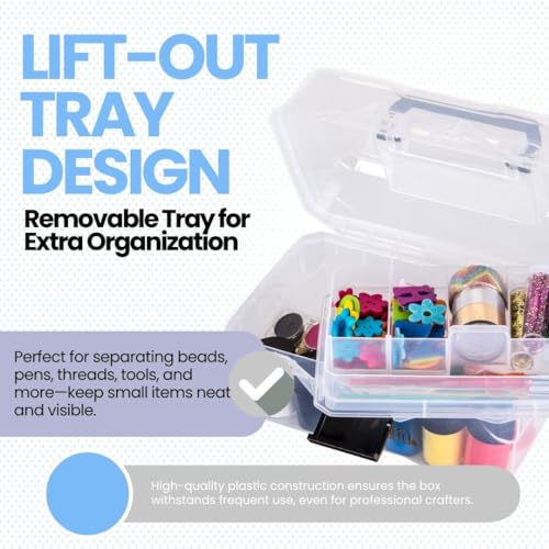 ArtBin 6890AG Small Project Box, Portable Art & Craft Organizer with Lift-Out Tray, [1] Plastic Storage Case, Clear | Lift-Out Tray, 9 x 5.75 x 5.5 Inches, Carry Handle, Secure Latches, Portable Craft Storage, Clear - size: Small