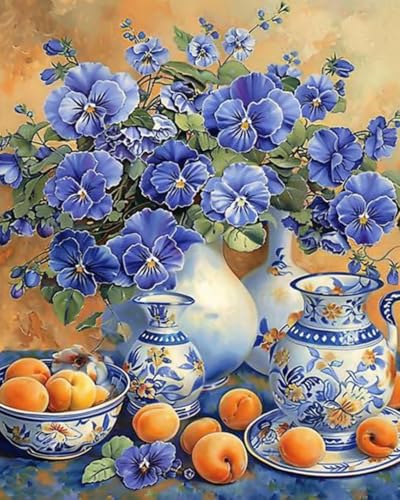 Tucocoo Flower Paint by Bumbers for Adults Beginner Bule Flowers Vase DIY Paint by Numbers Acrylic Paint Canvas Vintage Exquisite Bedroom Decor Painting Kits Flower Furit Art 16x20 Inch （DIY Frame ） - color: Wine Fruit 04, size: 16''x20''(DIY Frame)