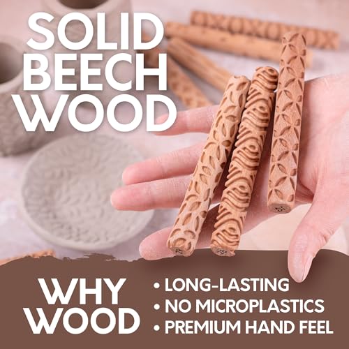 Byllstore Clay Texture Rollers | 10-Pack | 5 in x 0.65 in | Premium Wooden Pottery Tools | Set C - color: 10-Pack | 5" x 0.65" | SET C