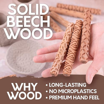 Byllstore Clay Texture Rollers | 10-Pack | 5 in x 0.65 in | Premium Wooden Pottery Tools | Set C - color: 10-Pack | 5" x 0.65" | SET C