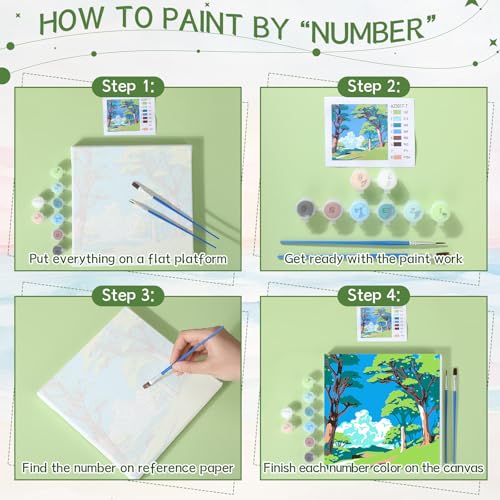 Nezyo 12 Sets Scenery Paint by Numbers Adults with Frame, 8x8 Inch Kit | Easy DIY Acrylic Kits for Beginners, Framed Canvas Ready to Hang, For Painting Party Classroom Birthday Gift - style: Scenery
