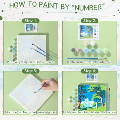 Nezyo 12 Sets Scenery Paint by Numbers Adults with Frame, 8x8 Inch Kit - style: Scenery