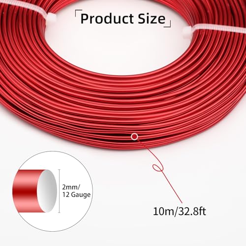 12 Gauge Aluminum Craft Wire for Jewelry Making, 32.8FT Bendable Metal Wirefor Bonsai Armature(Red) - color: Red