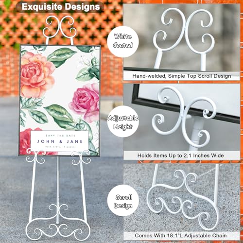 56" H White Metal Floor Standing Display Easel with Chain Support