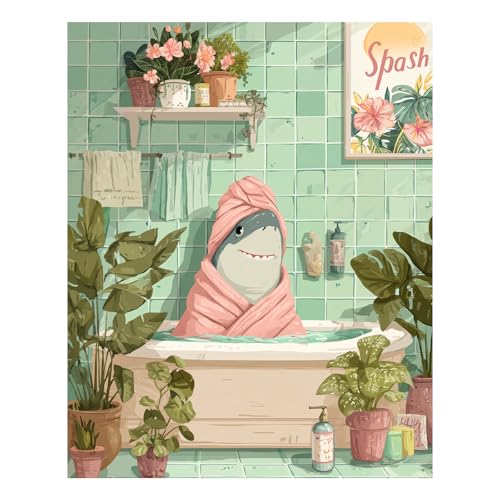 Reivworl Shark Paint by Numbers Kit for Adults Beginner 16×20 inch | Shark Paint by Number Kits 16×20 inch, Crafts on Canvas with Gifts. - color: 09-Shark
