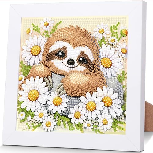 ajepon Sloth Diamond Art Kits for Kids with Frame, Sloths Diamond Art for Kids Ages 8-12, Animal Diamond Painting Kits for Kid with Beautiful Package for Gift Home Wall Decor (7x7inch) - color: CC612