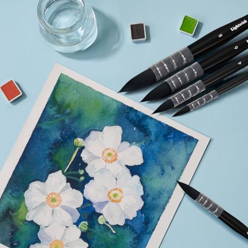 Lightwish Watercolor Brushes Set, Synthetic Squirrel Hair Paint Brushes Kit :#2#4#6#8 for Artists, Adults, and Hobbists, Pointed Round Mop Brush for Watercolor, Gouache,4 Pcs - color: Black