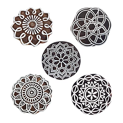 Royal Kraft Mandala Wooden Printing Stamps (Set of 5) - DIY Henna Fabric Textile Paper Clay Pottery Blocks Htag2204 - color: Htag2204