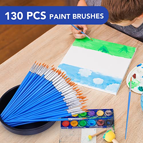 AROIC Small Paint Brushes Bulk,130pcs Nylon Hair Round Detail Brushes | Classroom Model Oil Watercolor Face Acrylic Painting,Paint Brushes Professional Artist and Kids Painting Kits - color: Blue, size: 130 Fine