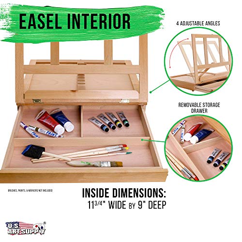 U.S. Art Supply Solana Adjustable Wood Art Easel, Portable Beechwood