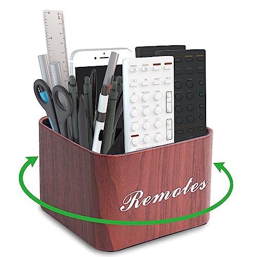 Square Leather Art Supply Organizer,Remote Control Holder with Removable Dividers,360°Rotatable Pencil Holders,4 Compartments Organizer for Office Supplies Storage Box(1-Light Brown) - color: 1-Square-Light Brown