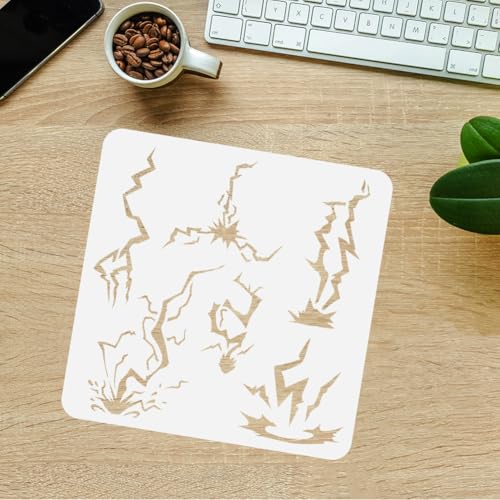 11.8"x11.8" Lightning Wall Stencil Templates Thunder Bolt Reusable Plastic Stencils for Painting on Wood Floor Tile Fabric Glass Furniture Weather Nature Storm DIY Home Decor Template - style: Lightning