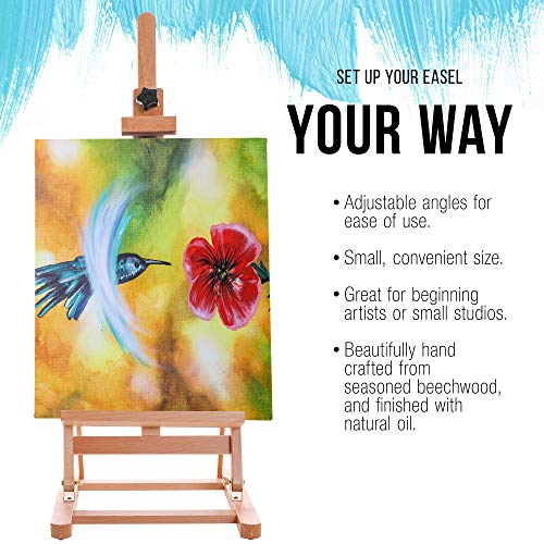 U.S. Art Supply Medium Wooden H-Frame Studio Tabletop Easel - Adjustable Stand, Holds Up to 27" Canvas, Portable Table Top Easel for Painting