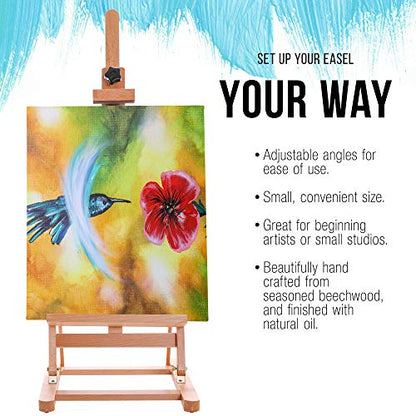 U.S. Art Supply Medium Wooden H-Frame Studio Tabletop Easel - Adjustable Stand, Holds Up to 27" Canvas, Portable Table Top Easel for Painting