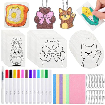 Prudiut Foam Te×ture Painting Kit, 63 Pieces, 3D Puffy Art Craft Set | 30 Foam Sheets, 12 Markers, Water Pen, 20 Chains; Water-Activated 3D Effect; Diy Crafts, Gifts, Classroom Use