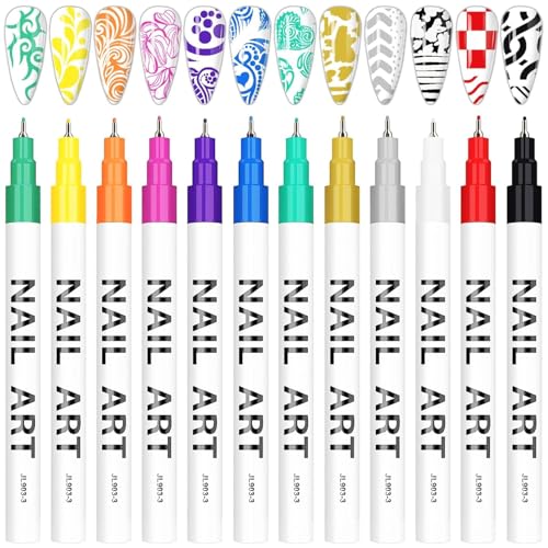 12 Color 3D Nail Art Pens Set Kalolary 0.5MM Nail Art Markers | Graffiti Dotting Pen Drawing Painting Liner Brush for DIY Nail Art Beauty Adorn Manicure Tools - color: F