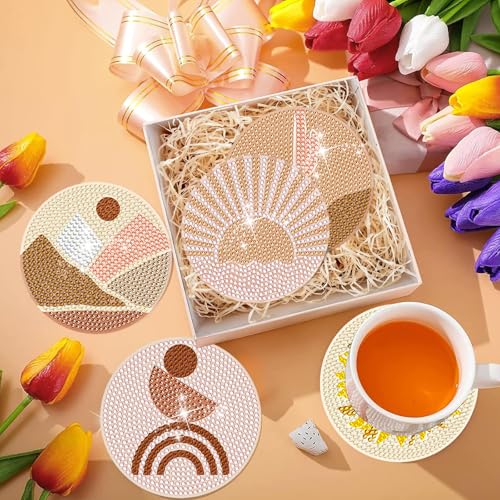 DOTSOPS 6 Pcs Diamond Art Kits for Adults Diamond Art Coasters with Holder - color: A-Abstraction