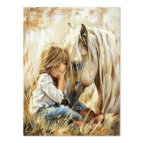 WULINHUAFA Horse Diamond Painting Kits for Adults, Diamond Art 12x16 inch | Girl 5D Full Round Drill Gem Art Painting Kits Beginner, DIY Diamond Painting Gem Art and Crafts for Home Wall Decor - color: GIRL