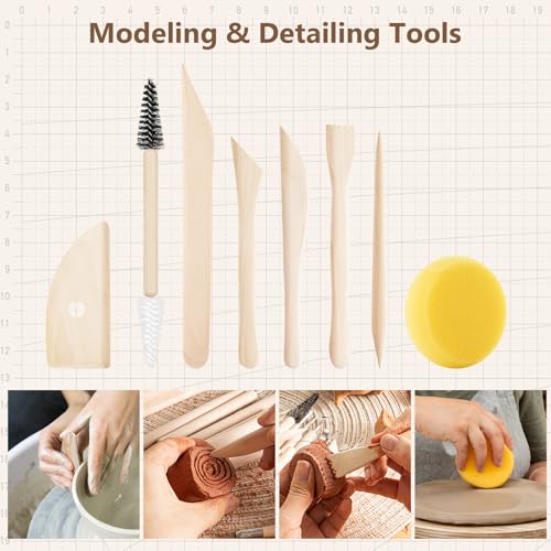 UUSYCUN 36PCS Pottery & Clay Sculpting Tools, Ceramics Polymer Tools Set, Clay Modeling Tools with Case for Air Dry Clay, Carving, Molding, Pottery Wheel, Crafting Supplies, Pros, Beginners, Adults - color: Wood-36PCS