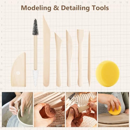 UUSYCUN 36PCS Pottery & Clay Sculpting Tools, Ceramics Polymer Tools Set, Clay Modeling Tools with Case for Air Dry Clay, Carving, Molding, Pottery Wheel, Crafting Supplies, Pros, Beginners, Adults - color: Wood-36PCS