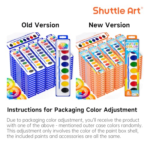 Shuttle Art 60 Pack Watercolor Paint Set, 8 Colors with Paint Brushes & Color Wheels, Washable for Kids & Adults, Suitable for Classroom, Parties, Kindergarten & Art - color: 8 Colors 60 Pack