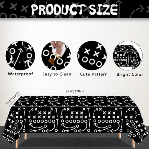 6Pcs 51 X 86IN Football Tablecloths Football Tactical Themed Tablecloths Party Favor Supplies Football Table Covers for Football Theme Party Favors Supplies Games Black Disposable Table Cloth